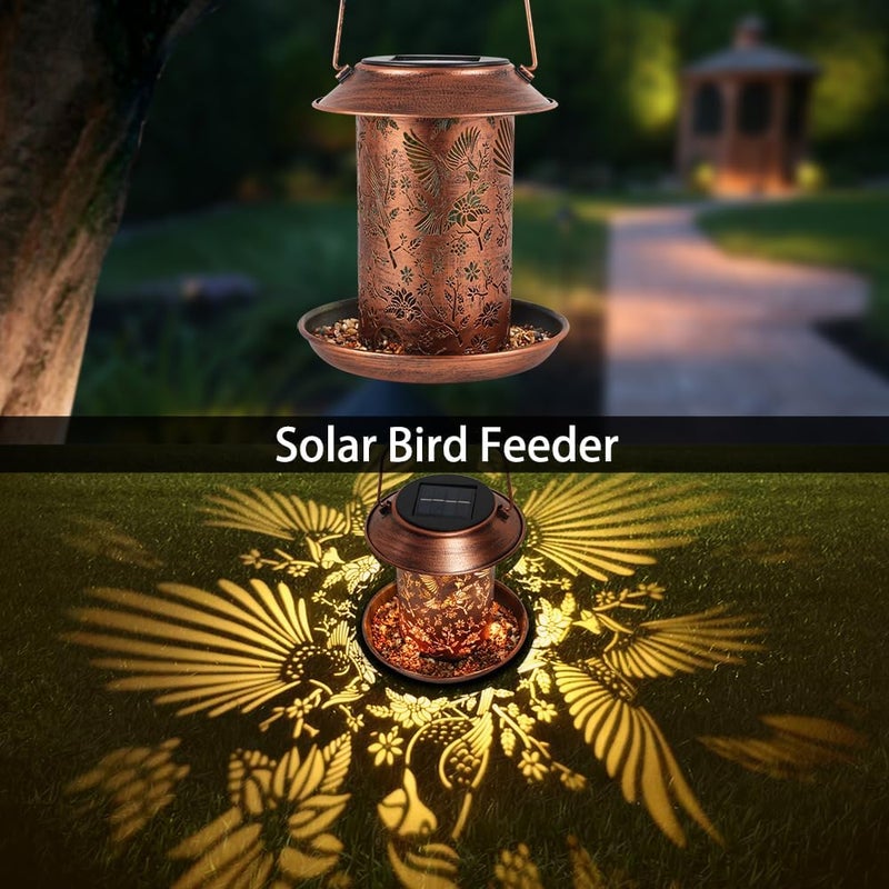 Yardoor Cardinal Solar Bird Feeder for Outdoors Hanging Solar Lanterns Waterproof Metal Wild Bird Feeders Garden Outside Yard Decor Christmas Birthday Gifts for Women Mom - Image 2